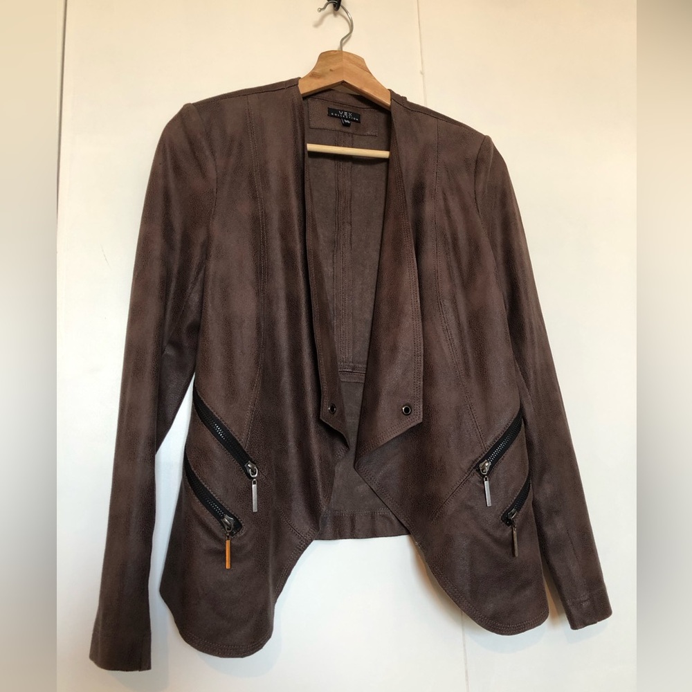 [36] VEX Collection Structured Brown Faux Leather Blazer Faux Leather Jacket EUC